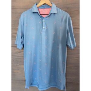 Johnnie-O Mens Performance Polo Shirt Blue Pink Cocktail Print Stretch Size M